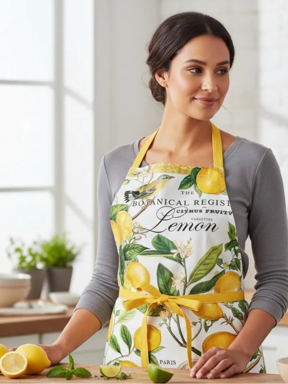 NWT Michel Design Works Cotton Chef Apron, Lemon Basil Adjustable Neck Strap - Picture 6 of 6